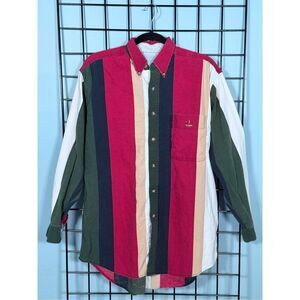 Vintage Colorblock LS Button Up‎ Shirt Mens L Red Green Eclectic Grandpa